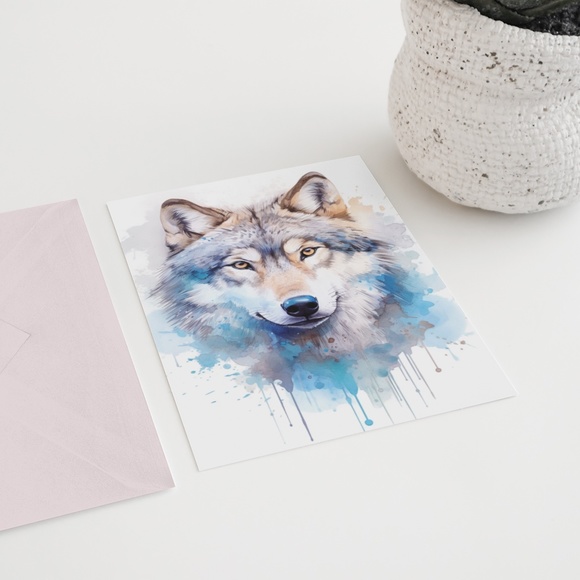 Wolf Portrait Watercolor Wall Art Illustration Print Poster Unframed - Picture 6 of 7